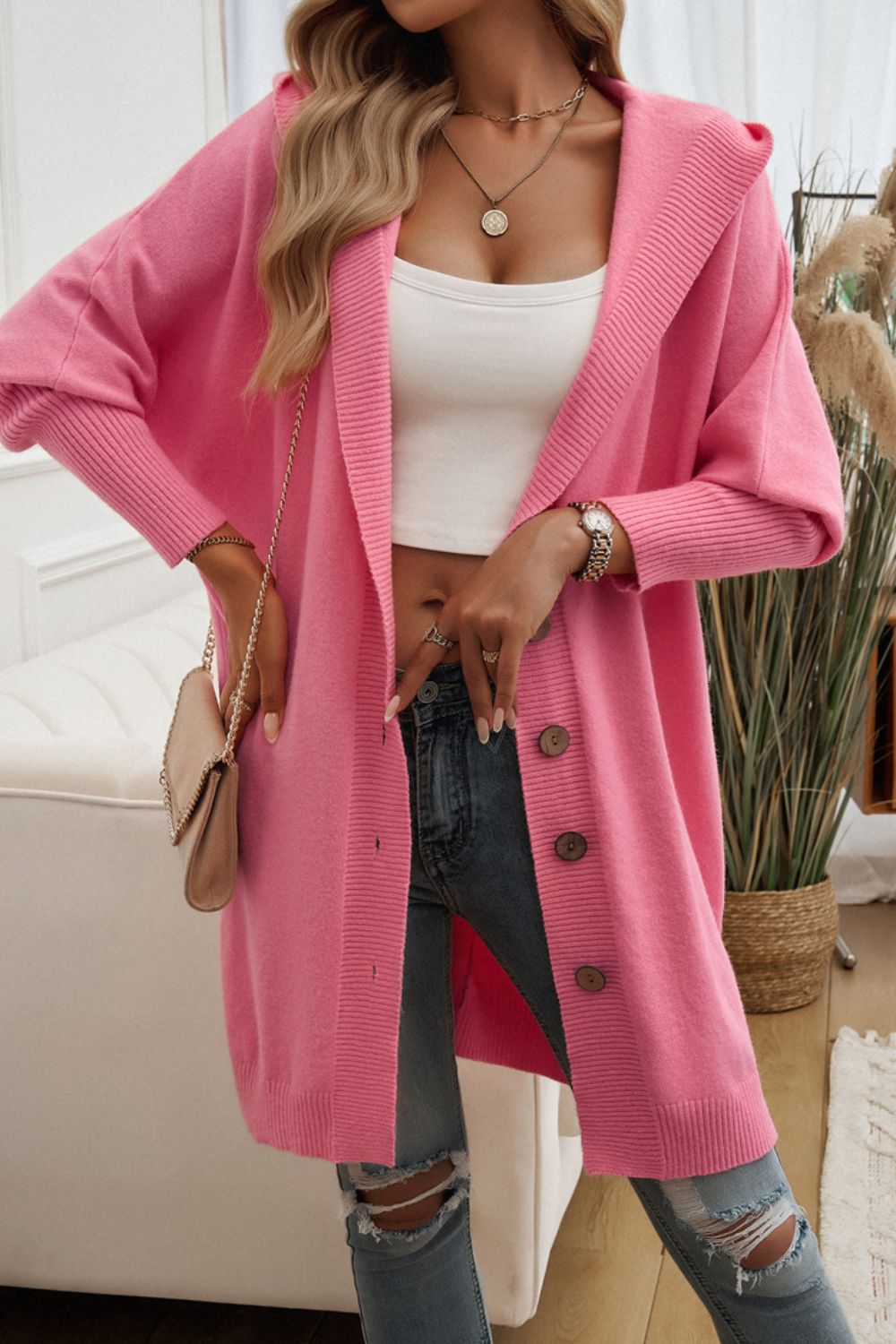 Devine Button Hooded Cardigan