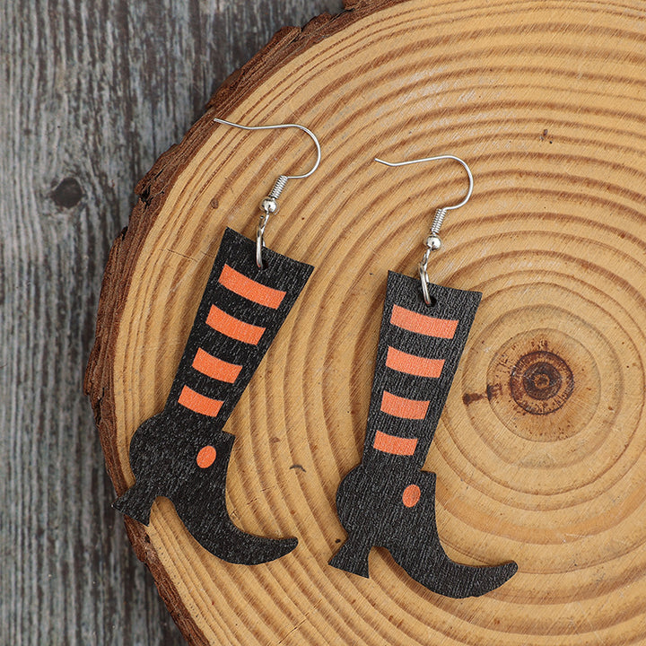 Alloy Wooden Boot Earrings