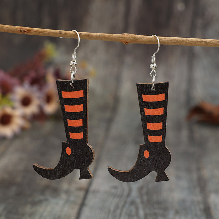 Alloy Wooden Boot Earrings