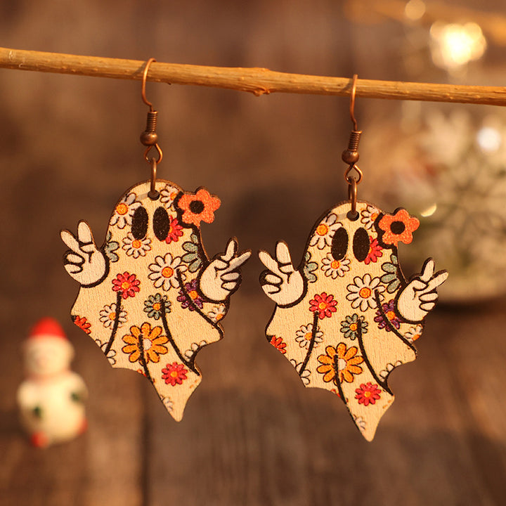 Alloy Wooden Ghost Dangle Earrings