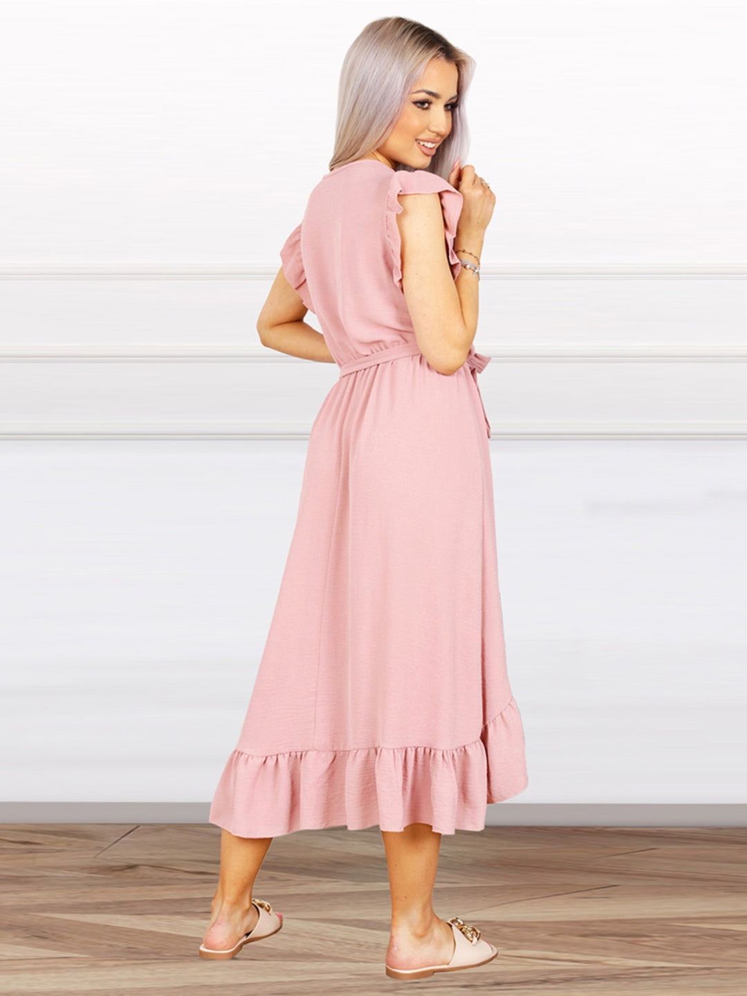 Tied Surplice Ruffle Hem Dress