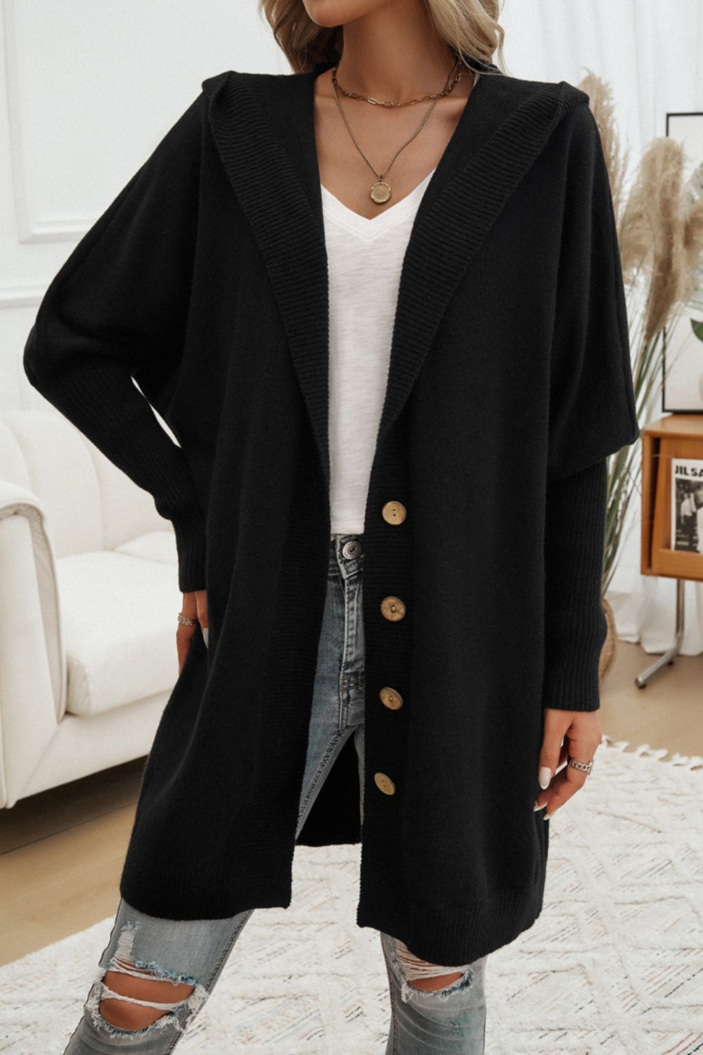 Devine Button Hooded Cardigan