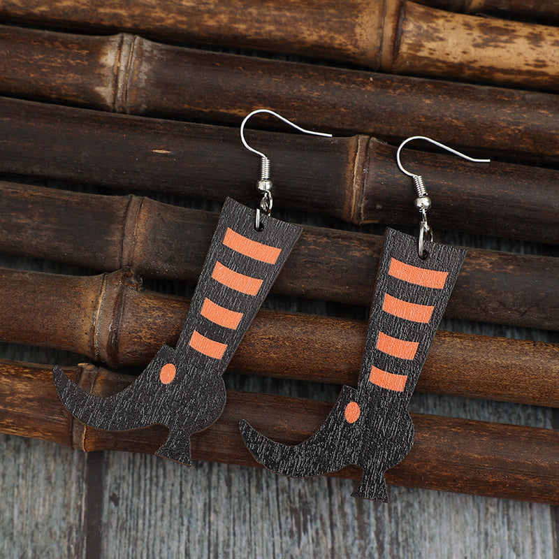 Alloy Wooden Boot Earrings