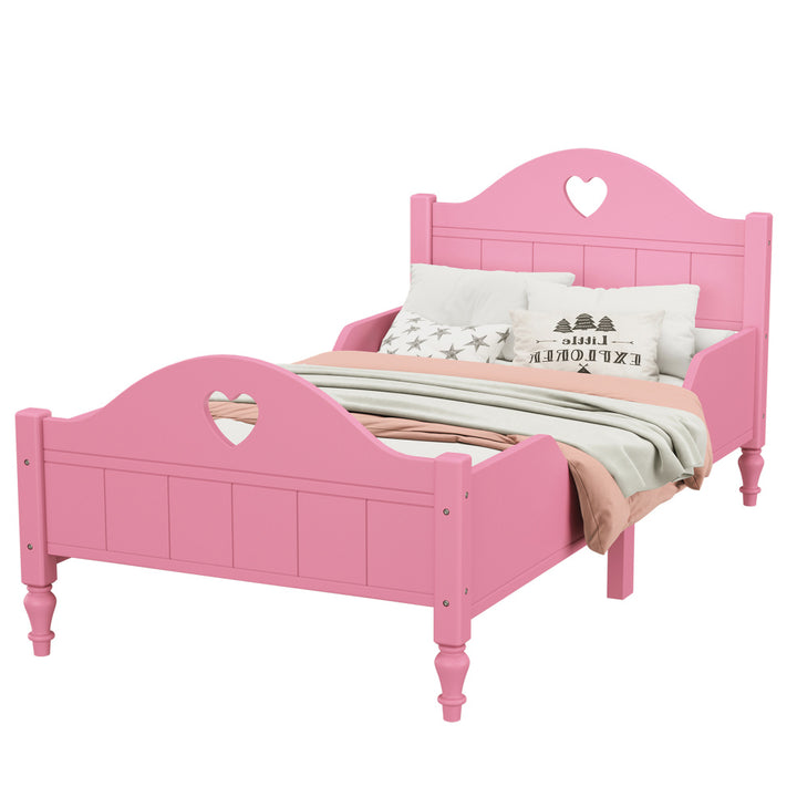 Love Princess Bed Macaron Twin Size Toddler Bed with Side Safety Rails, Headboard and Footboard