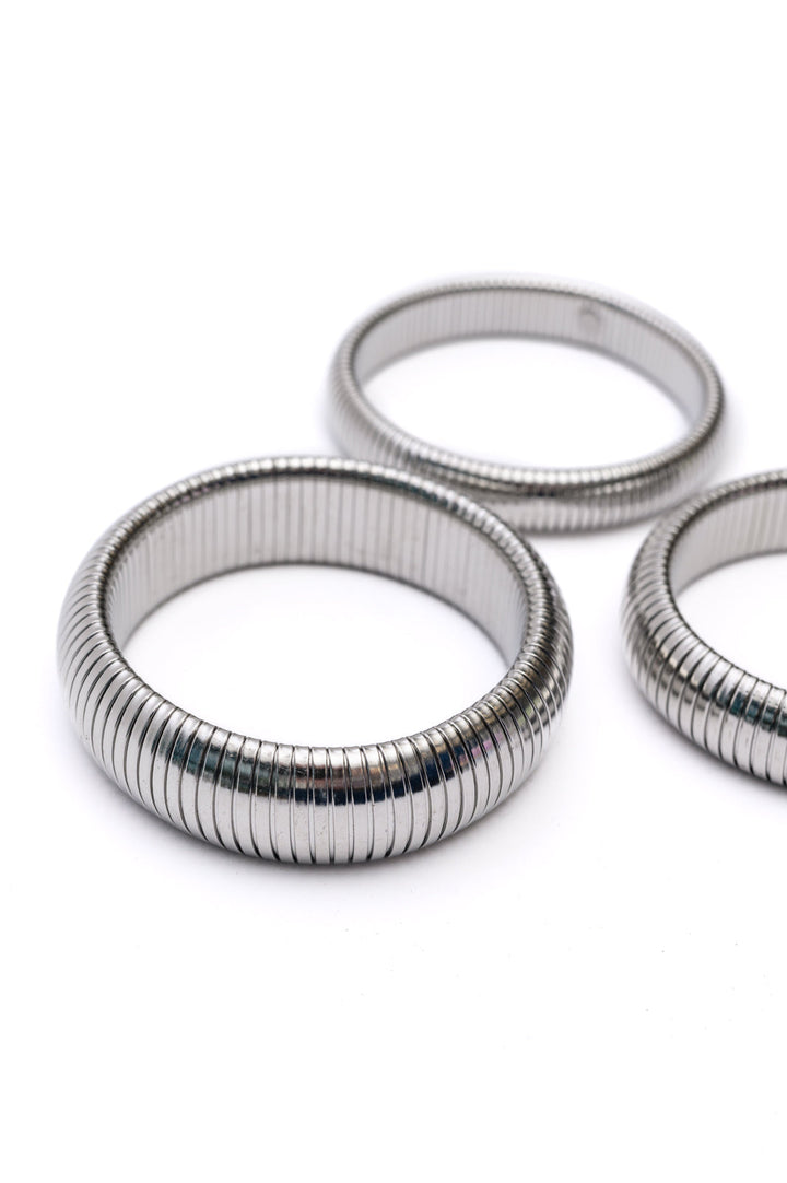 Sassy but Classy Ribbed Bangles in Silver Set of 3