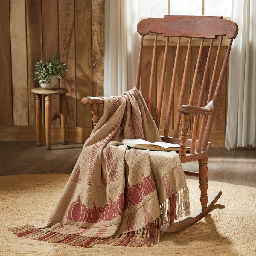 Harvest Blessings Pumpkin Patch Ticking Strip Woven Throw