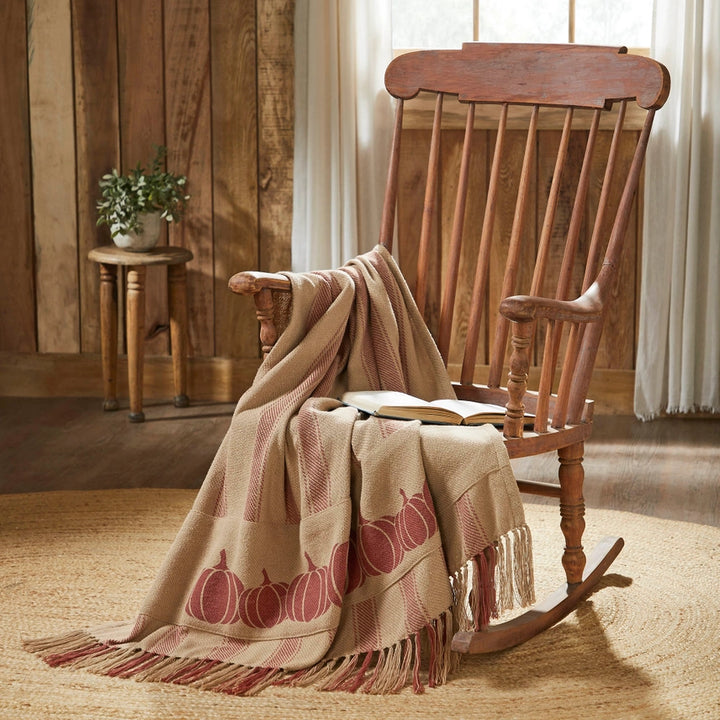 Harvest Blessings Pumpkin Patch Ticking Strip Woven Throw