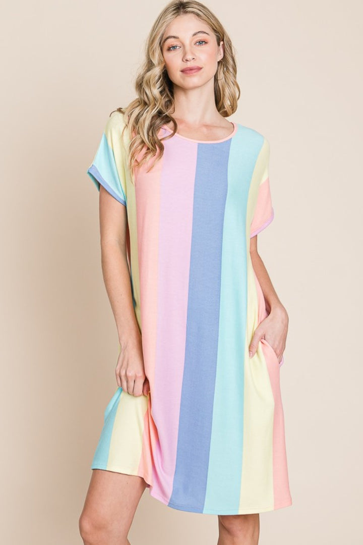 BOMBOM Striped Dress with Pockets