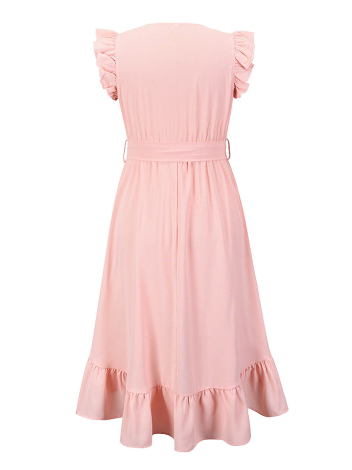 Tied Surplice Ruffle Hem Dress