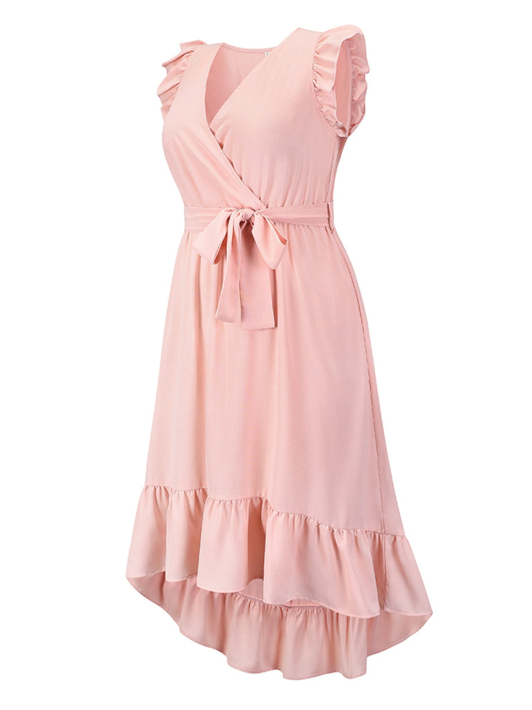 Tied Surplice Ruffle Hem Dress