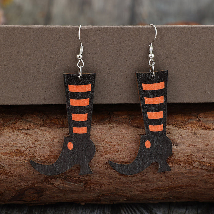 Alloy Wooden Boot Earrings