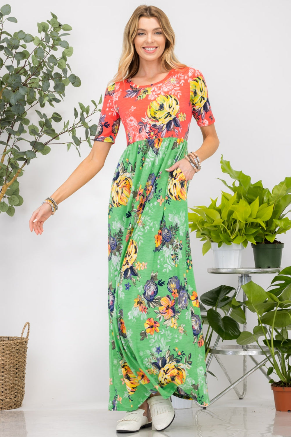 Celeste Full Size Short Sleeve Maxi Dress